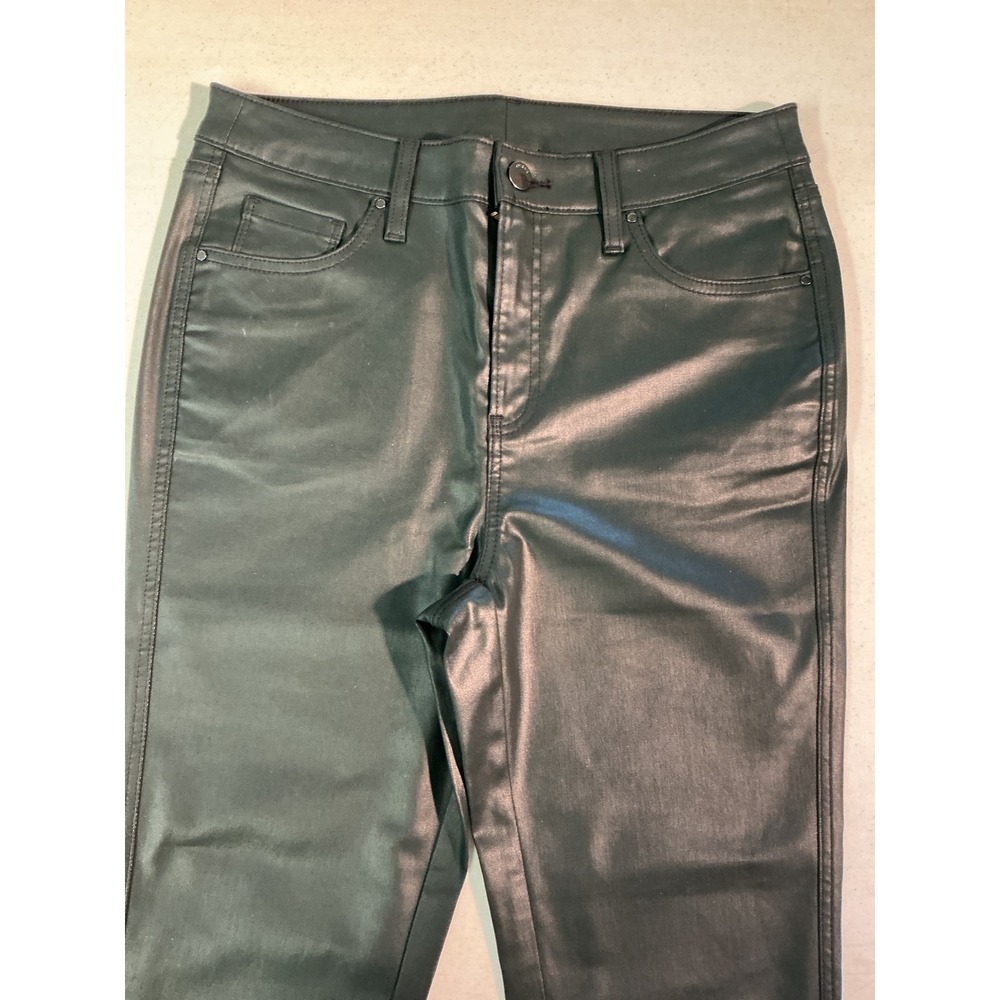 Chicos So Slimming Faux Leather Pants Green Metallic Coated Skinny Size 1.5R 10R